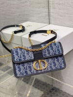 Dior 30 Montaigne East-West Bag with Chain in Blue Denim Oblique Jacquard - Image 4