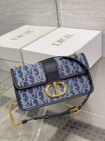 Dior 30 Montaigne East-West Bag with Chain in Blue Denim Oblique Jacquard - Image 9