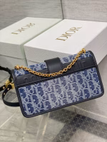 Dior 30 Montaigne East-West Bag with Chain in Blue Denim Oblique Jacquard - Image 10