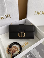 Dior 30 Montaigne East-West Bag with Chain in Black Calfskin - Image 6