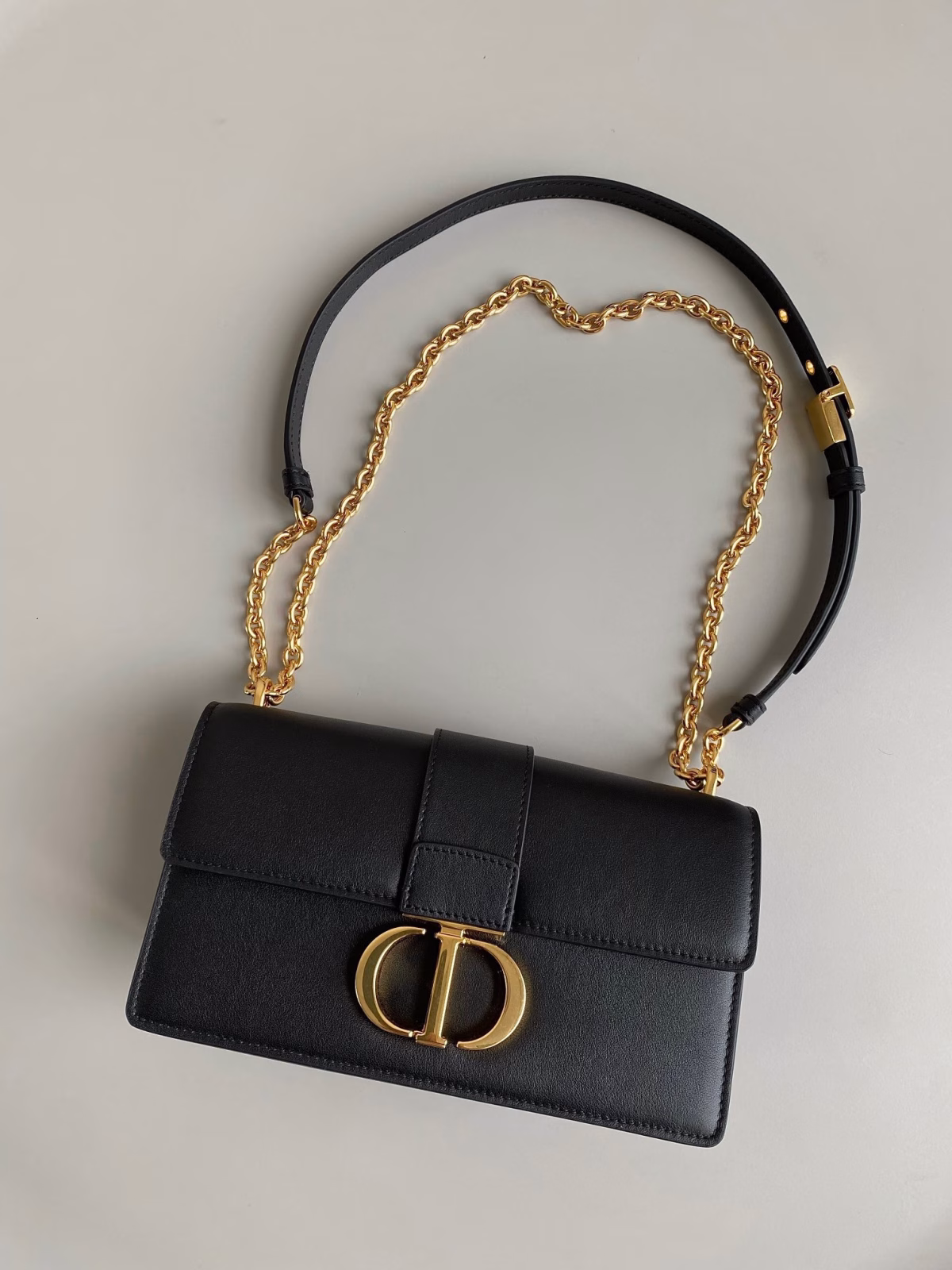 Dior 30 Montaigne East-West Bag with Chain in Black Calfskin - Image 7