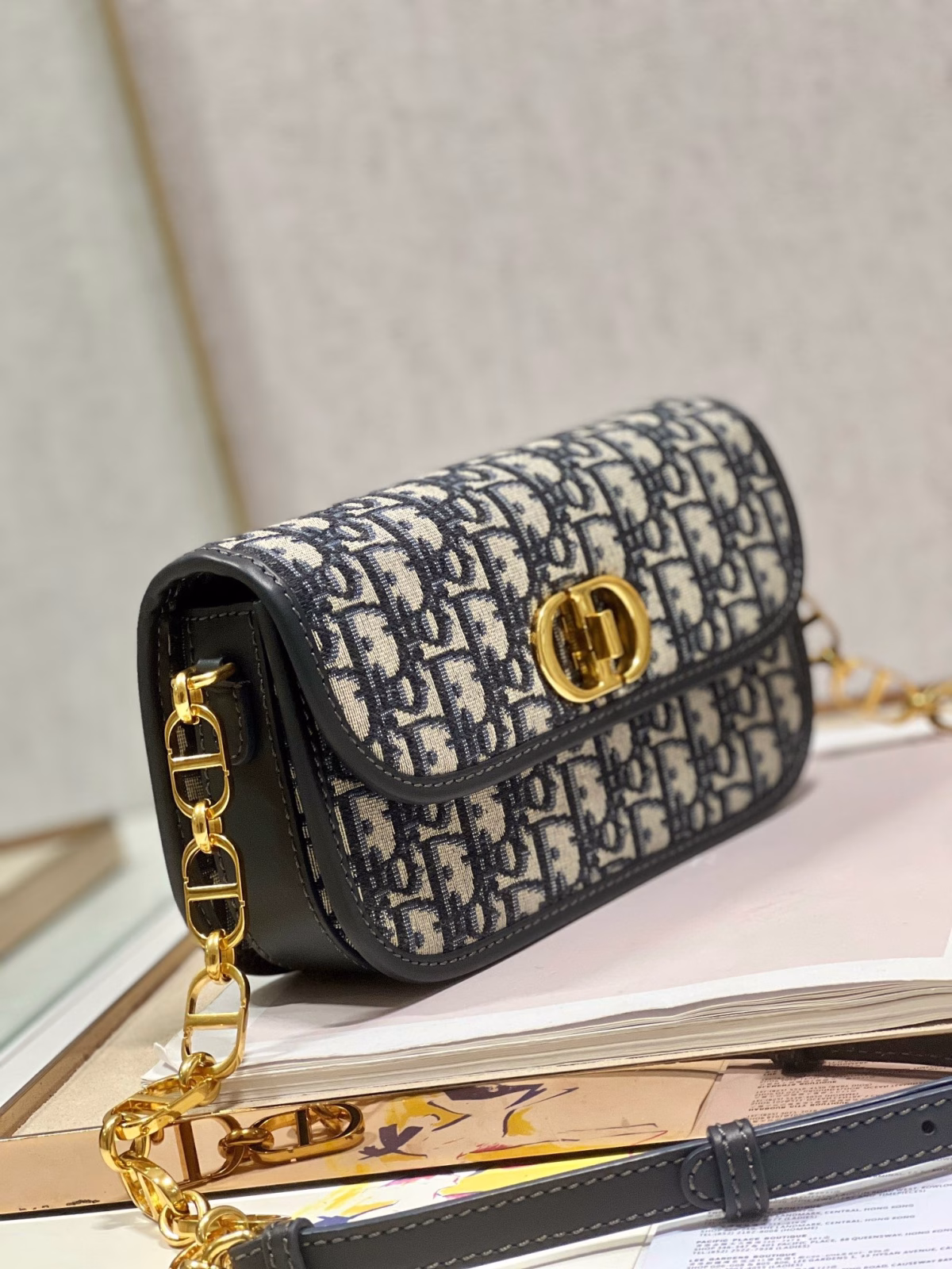 Dior 30 Montaigne Avenue Bag In Blue Dior Oblique Jacquard - Image 7