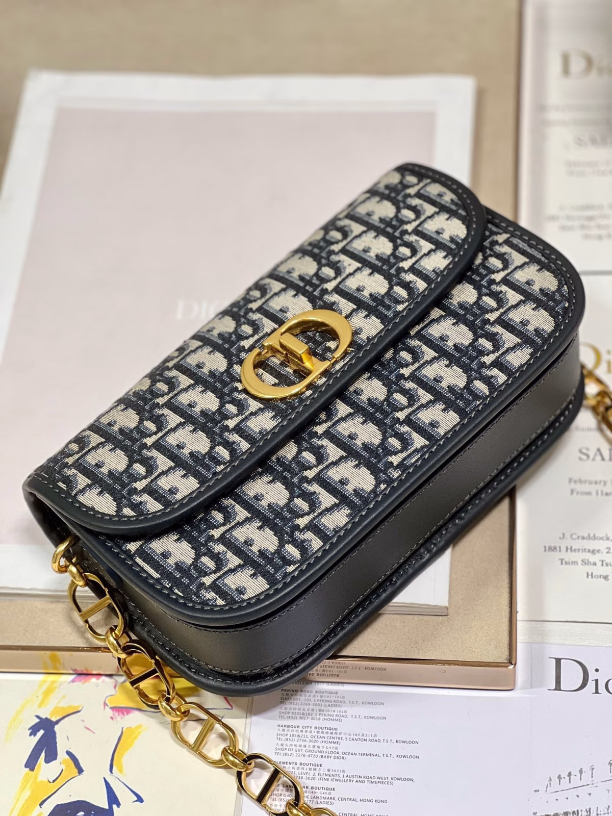 Dior 30 Montaigne Avenue Bag In Blue Dior Oblique Jacquard - Image 3