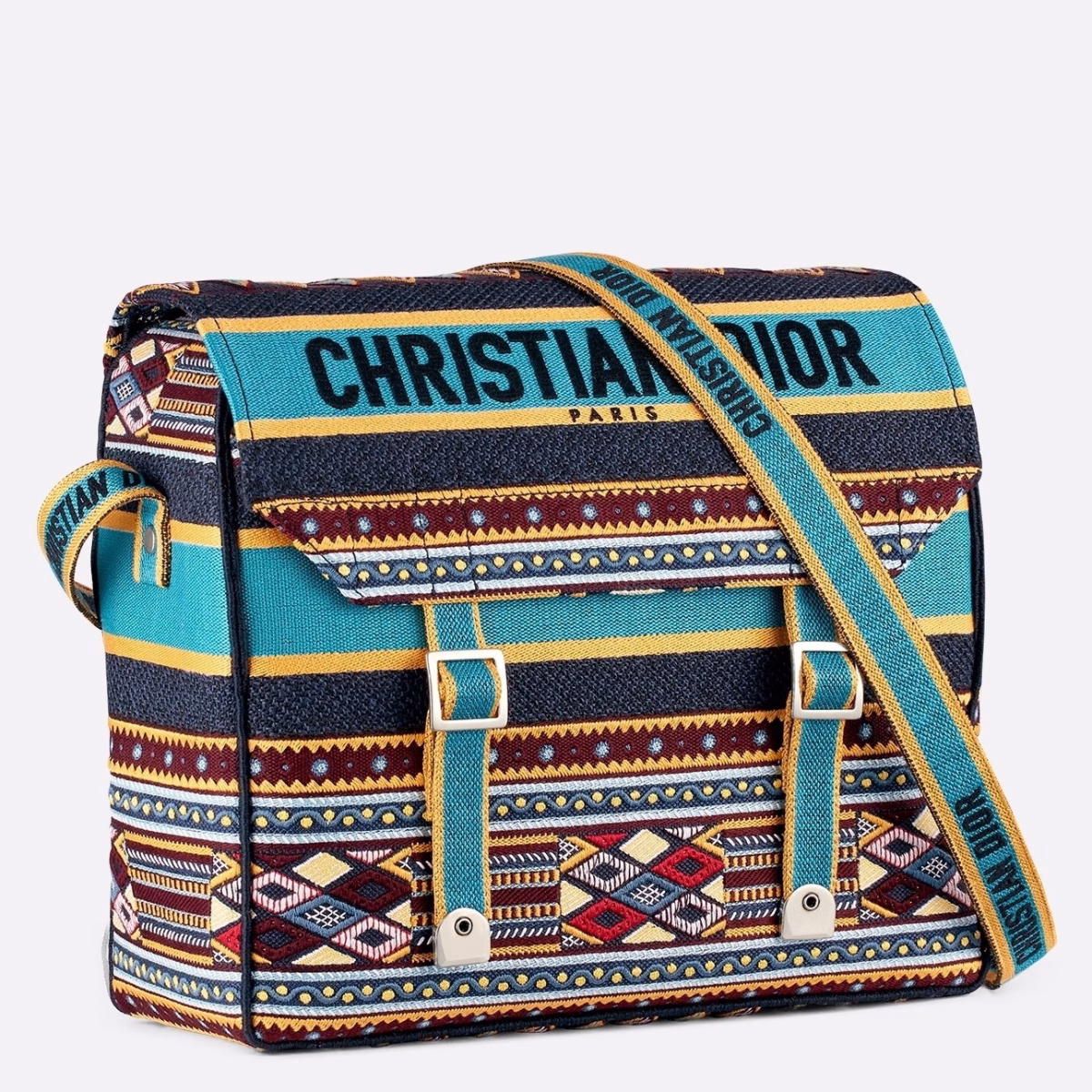 Dior Diorcamp Messenger Bag In Turquoise Embroidered Canvas - Image 1