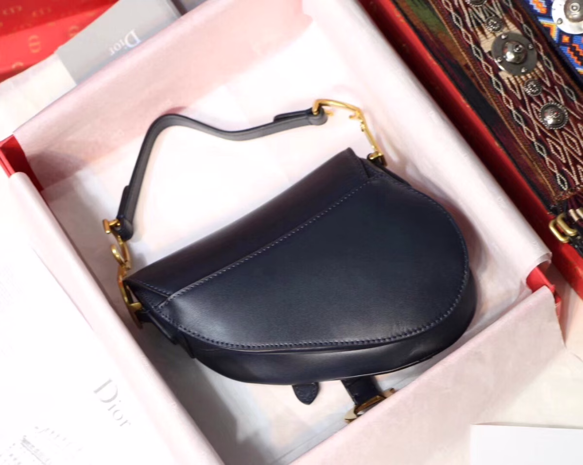 Dior Mini Saddle Bag In Blue Calfskin - Image 7