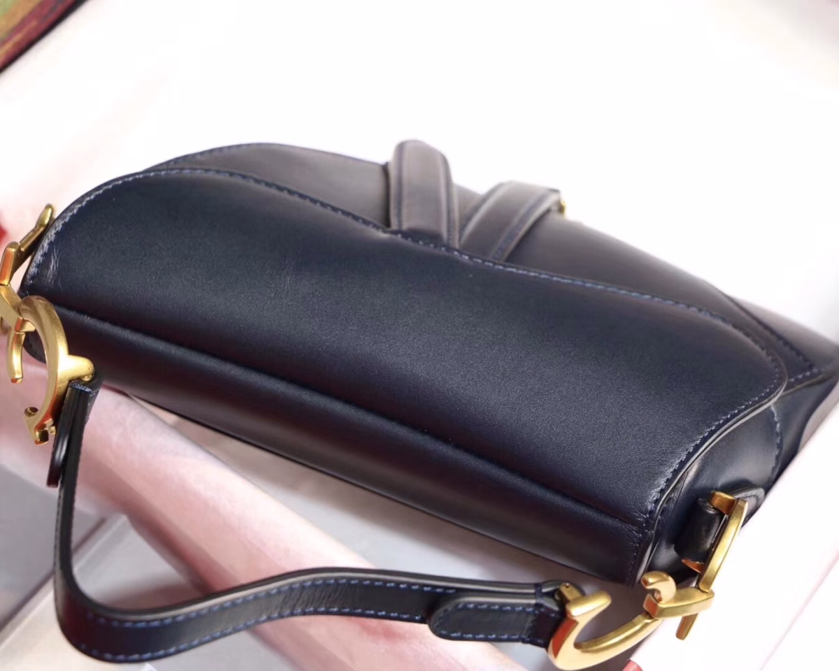 Dior Mini Saddle Bag In Blue Calfskin - Image 5