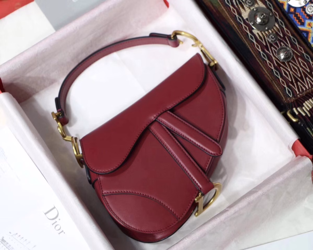 Dior Mini Saddle Bag In Red Calfskin - Image 8