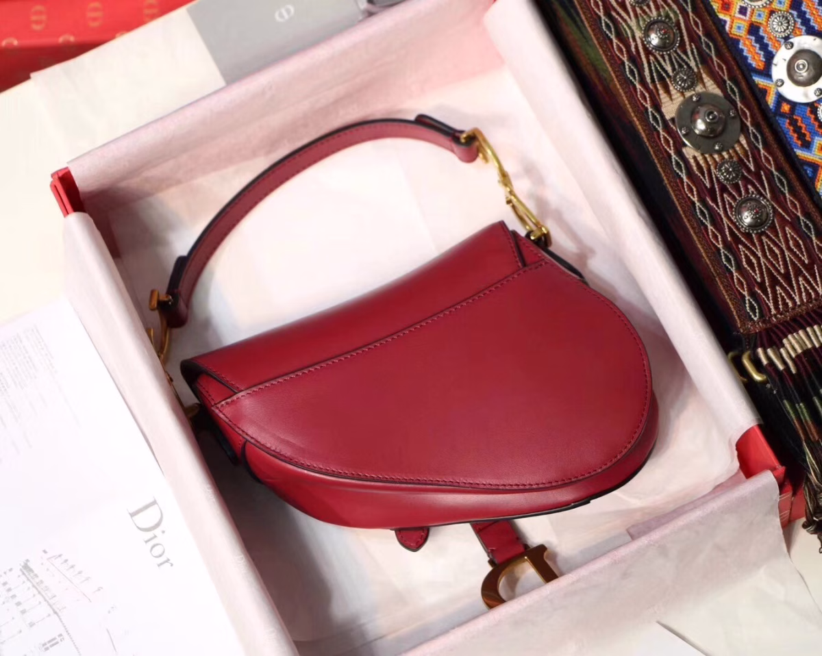 Dior Mini Saddle Bag In Red Calfskin - Image 2