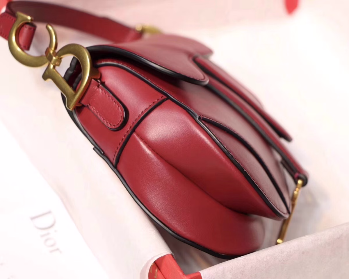 Dior Mini Saddle Bag In Red Calfskin - Image 6