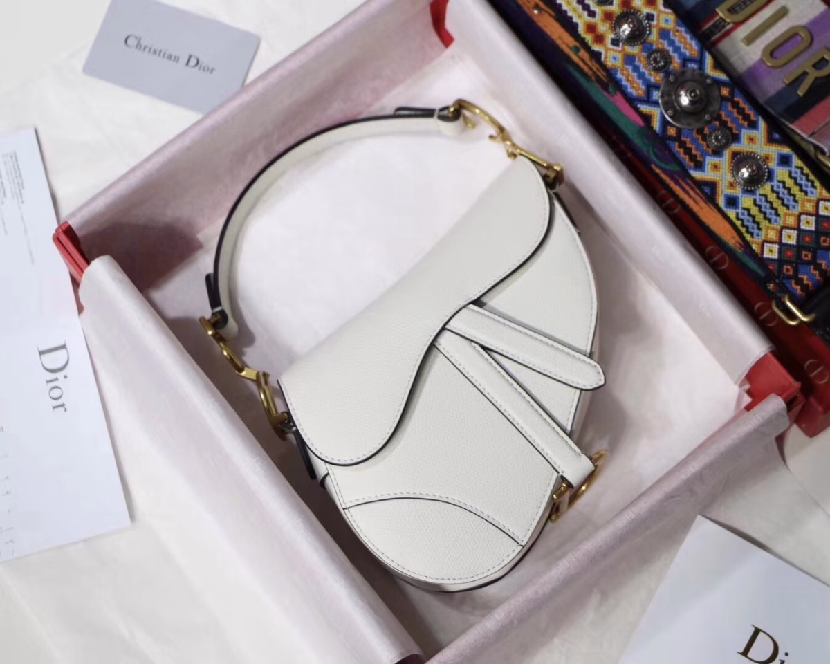 Dior Mini Saddle Bag In White Grained Calfskin - Image 7