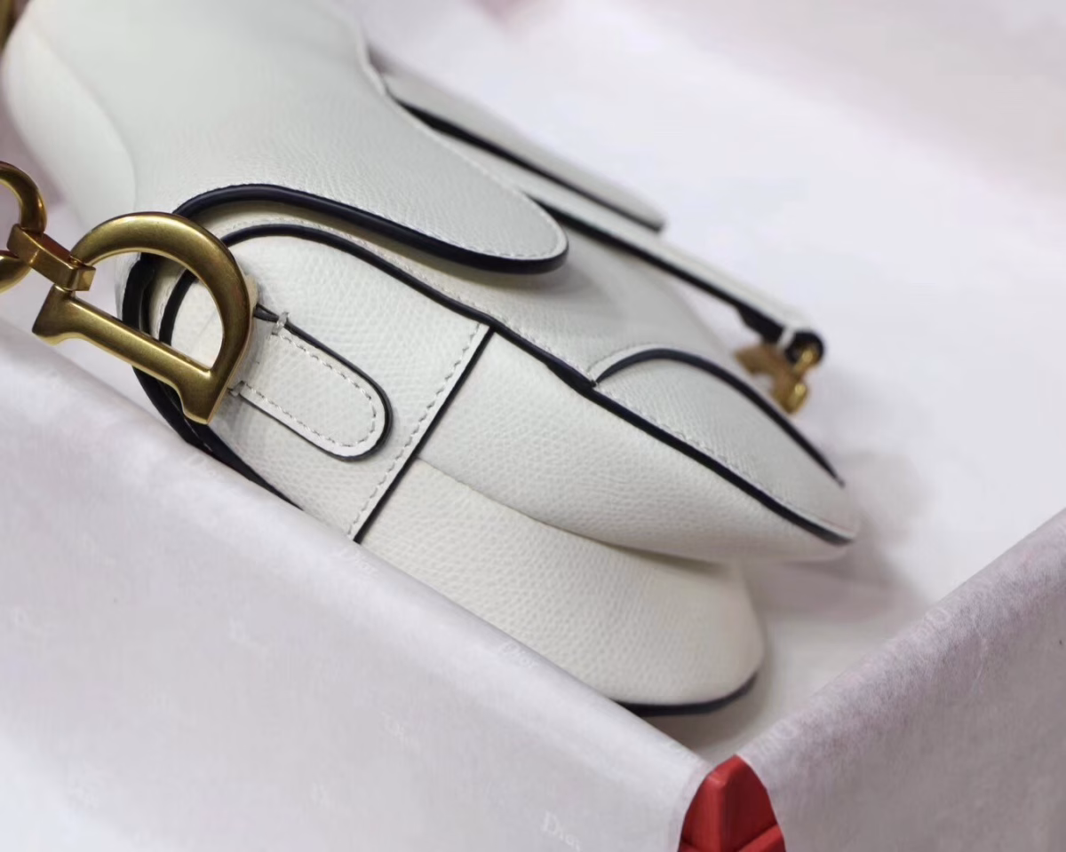 Dior Mini Saddle Bag In White Grained Calfskin - Image 6
