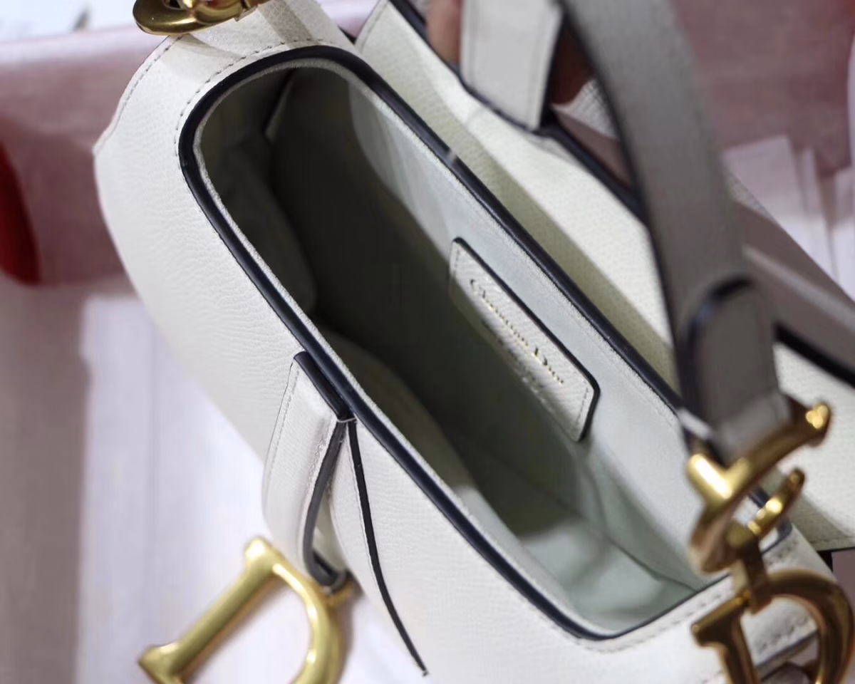Dior Mini Saddle Bag In White Grained Calfskin - Image 4