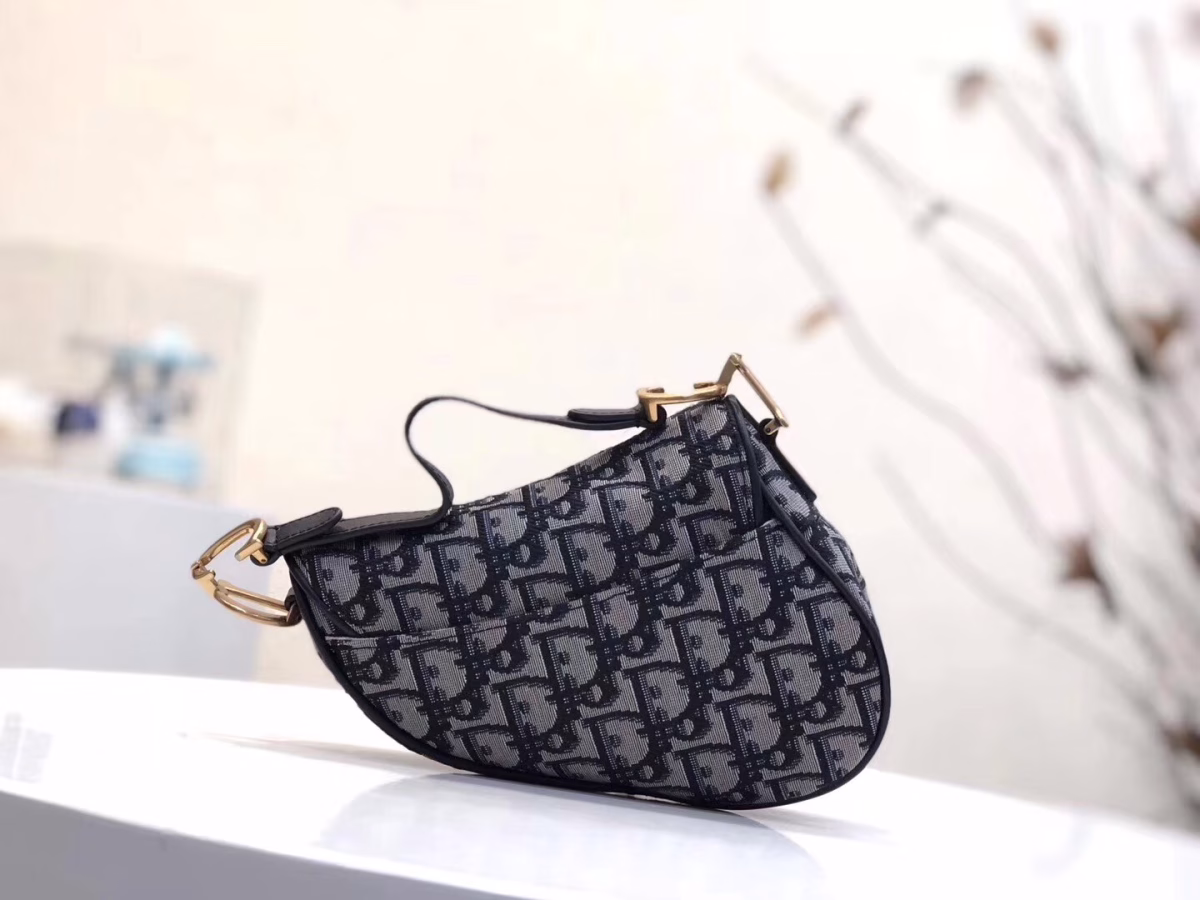 Dior Mini Saddle Bag In Blue Oblique Jacquard Canvas - Image 6