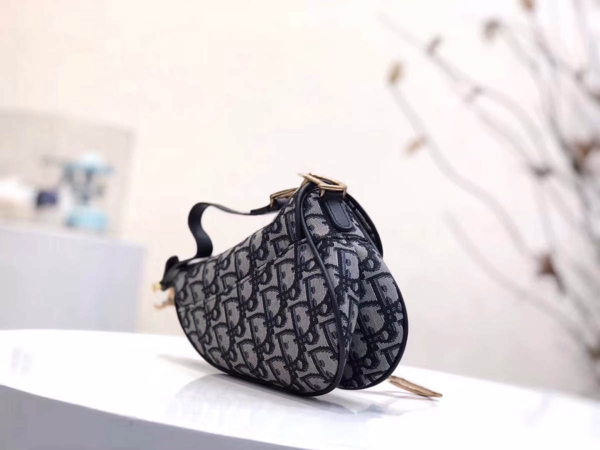 Dior Mini Saddle Bag In Blue Oblique Jacquard Canvas - Image 7