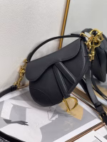 Dior Saddle Mini Bag with Strap in Black Grained Calfskin - Image 8