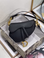 Dior Saddle Mini Bag with Strap in Black Grained Calfskin - Image 7