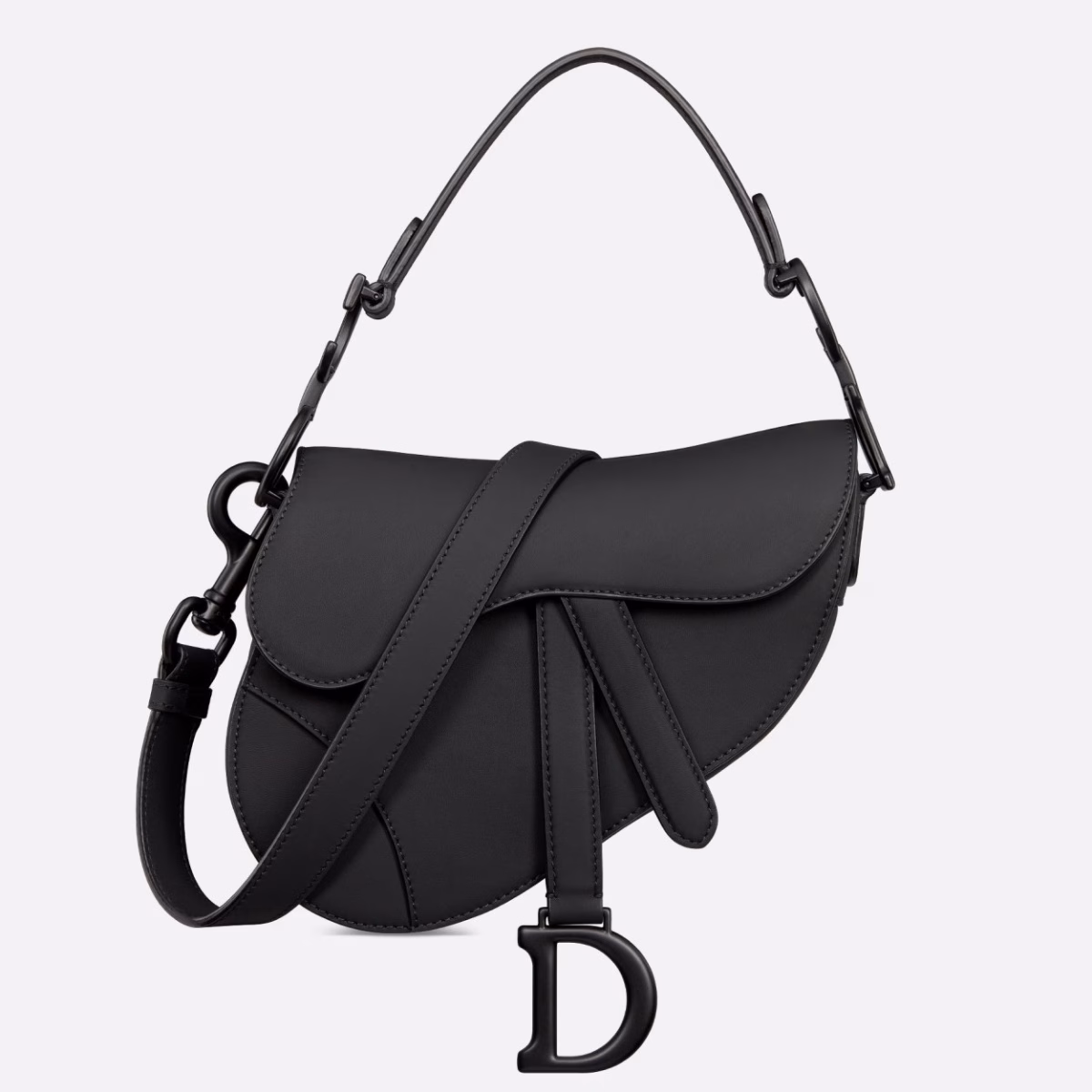Dior Mini Saddle Bag with Strap in Black Ultramatte Calfskin - Image 1
