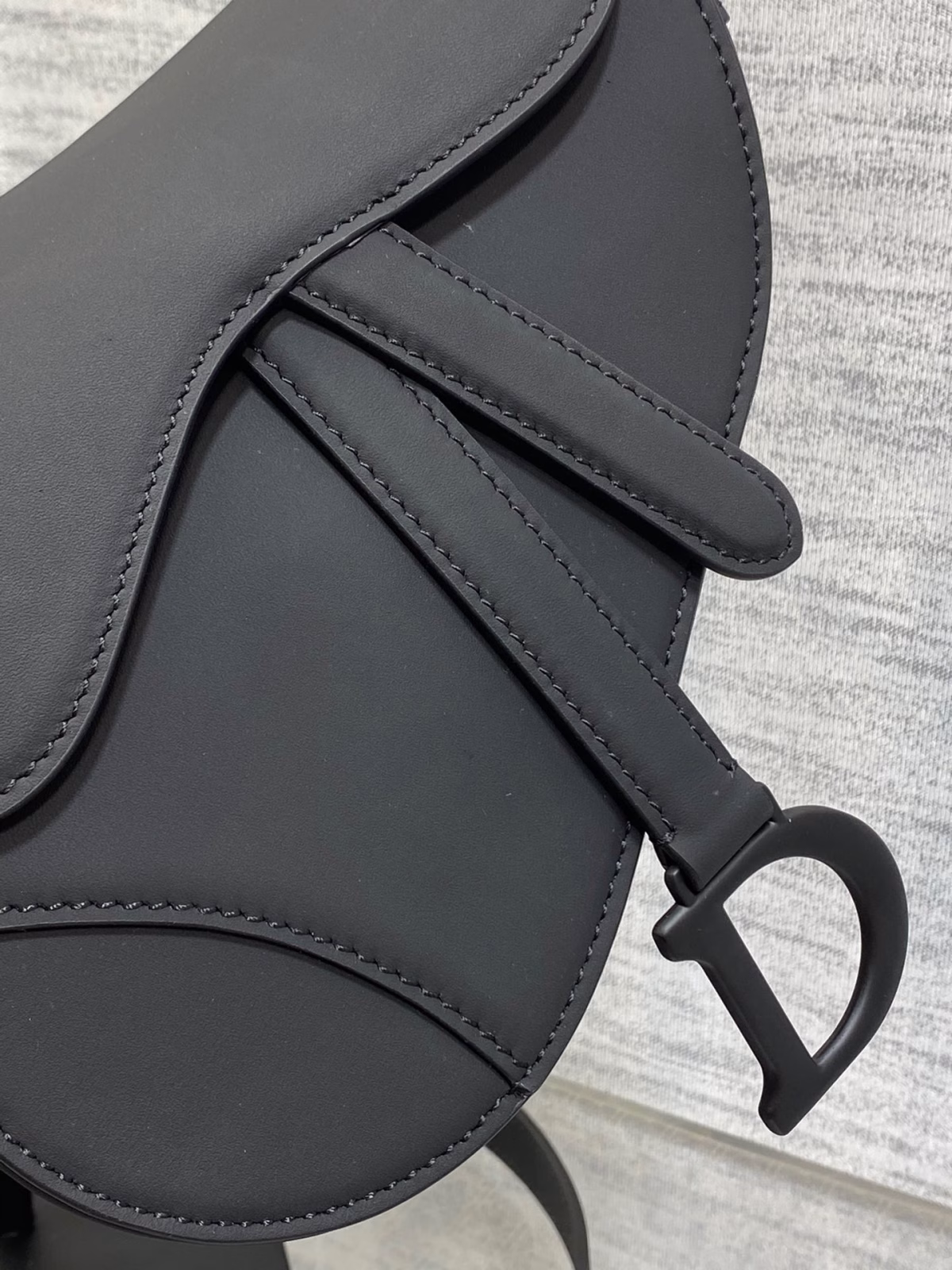 Dior Mini Saddle Bag with Strap in Black Ultramatte Calfskin - Image 7