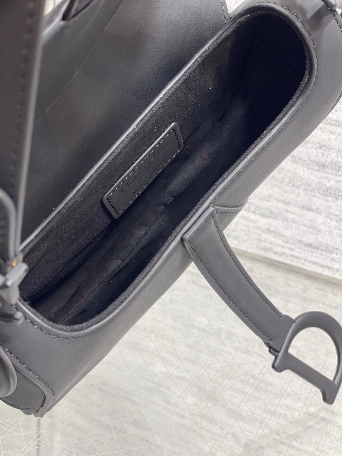 Dior Mini Saddle Bag with Strap in Black Ultramatte Calfskin - Image 3