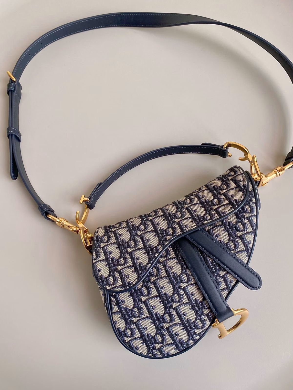 Dior Saddle Mini Bag with Strap in Blue Oblique Jacquard - Image 7