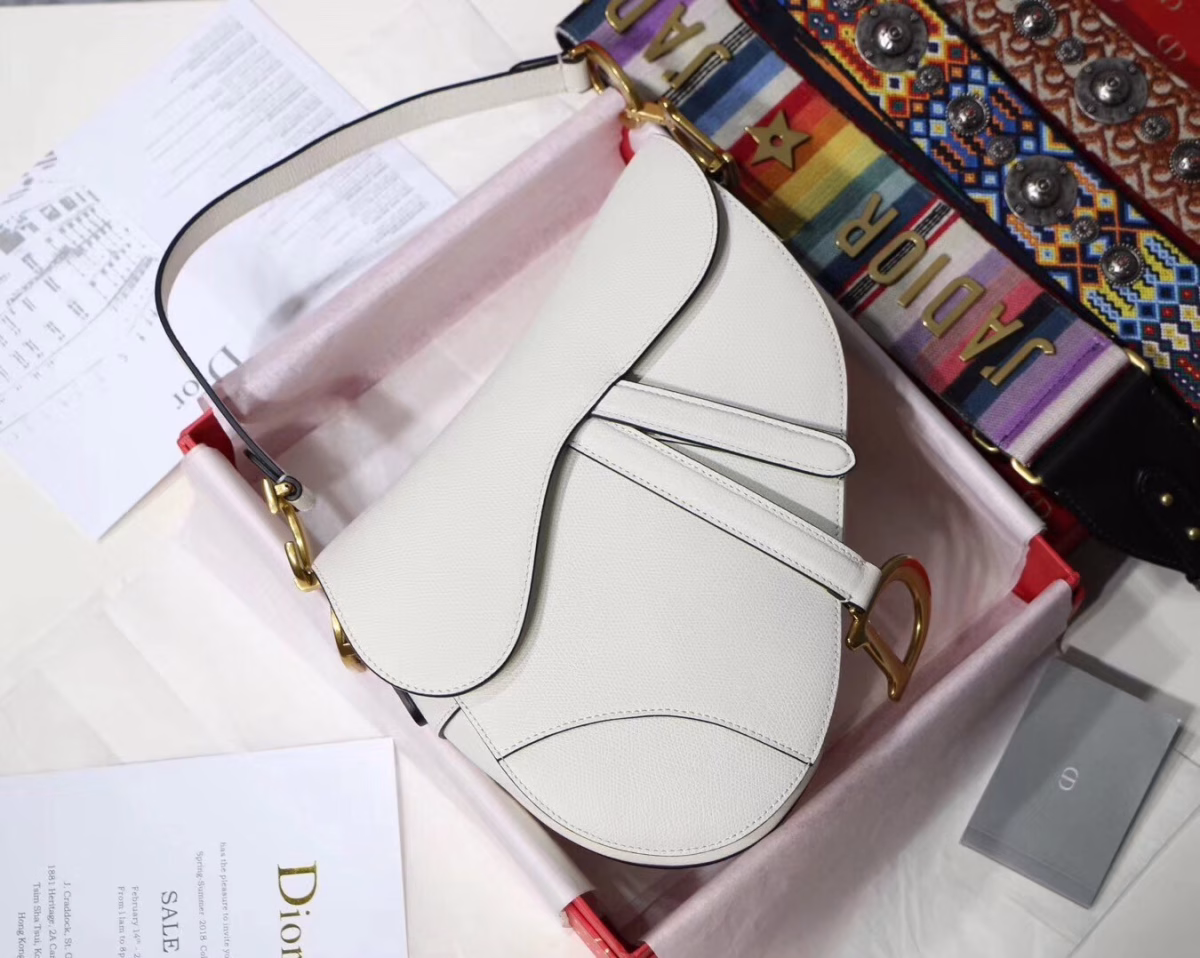 Dior Saddle Bag In White Grained Calfskin - Image 6