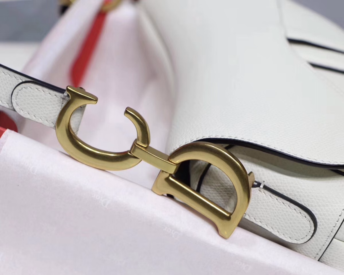 Dior Saddle Bag In White Grained Calfskin - Image 3