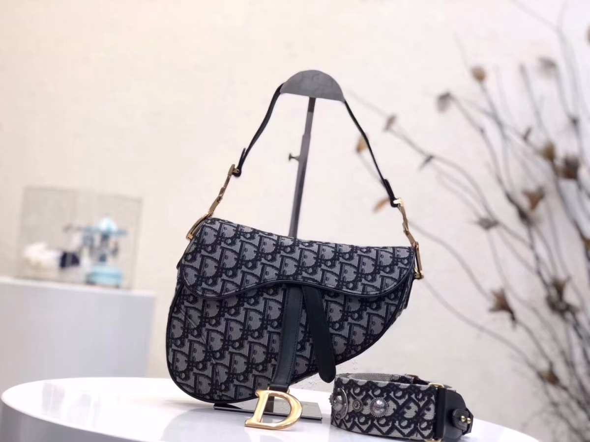 Dior Saddle Bag In Blue Oblique Jacquard Canvas - Image 6