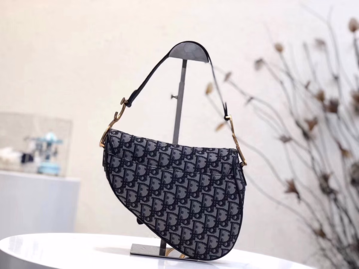 Dior Saddle Bag In Blue Oblique Jacquard Canvas - Image 7