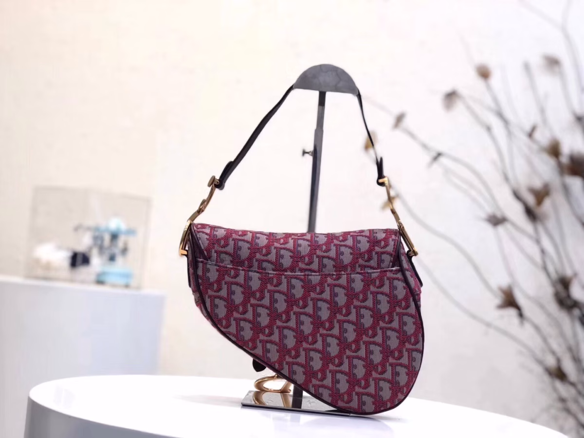 Dior Saddle Bag In Bordeaux Oblique Jacquard Canvas - Image 6