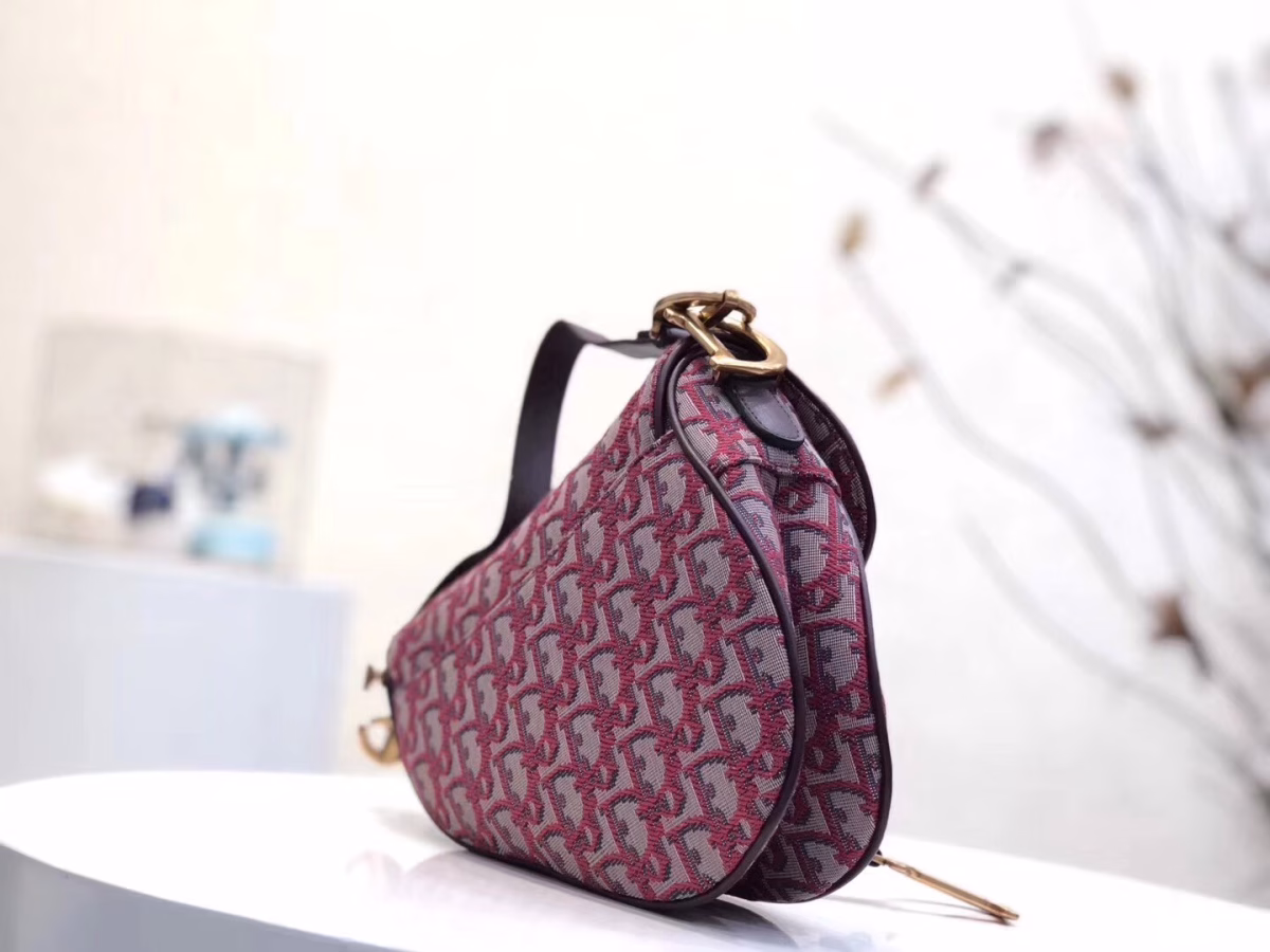 Dior Saddle Bag In Bordeaux Oblique Jacquard Canvas - Image 3