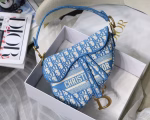 Dior Saddle Bag In Cornflower Blue Dior Oblique Embroidery - Image 8