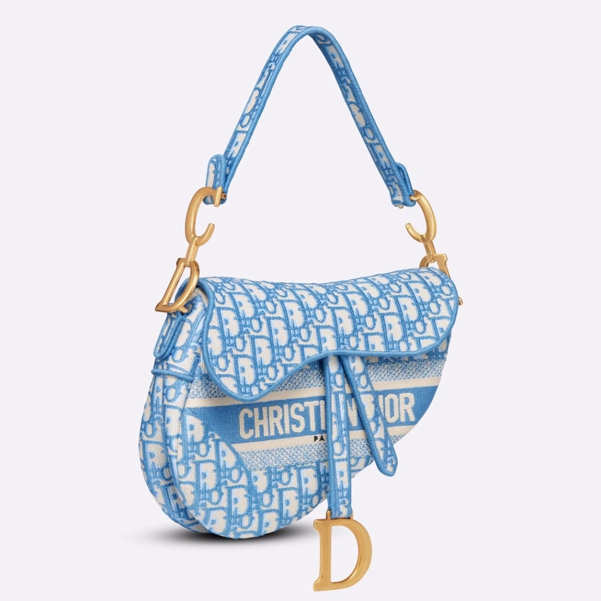 Dior Saddle Bag In Cornflower Blue Dior Oblique Embroidery - Image 1