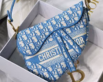 Dior Saddle Bag In Cornflower Blue Dior Oblique Embroidery - Image 5
