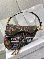 Dior Saddle Bag In Green Multicolor Dior Petites Fleurs Embroidery - Image 6