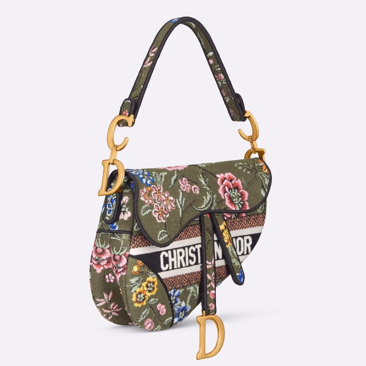 Dior Saddle Bag In Green Multicolor Dior Petites Fleurs Embroidery - Image 1