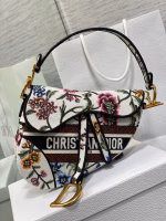 Dior Saddle Bag In White Multicolor Dior Petites Fleurs Embroidery - Image 6