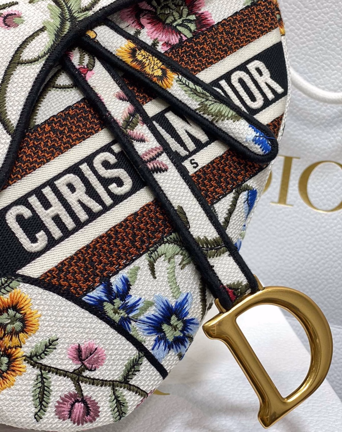 Dior Saddle Bag In White Multicolor Dior Petites Fleurs Embroidery - Image 8