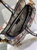 Dior Saddle Bag In White Multicolor Dior Petites Fleurs Embroidery - Image 4