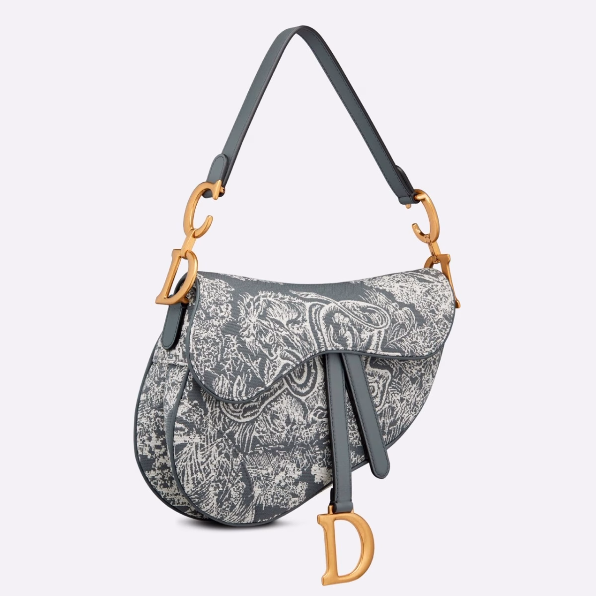 Dior Saddle Bag In Grey Toile de Jouy Reverse Jacquard - Image 1