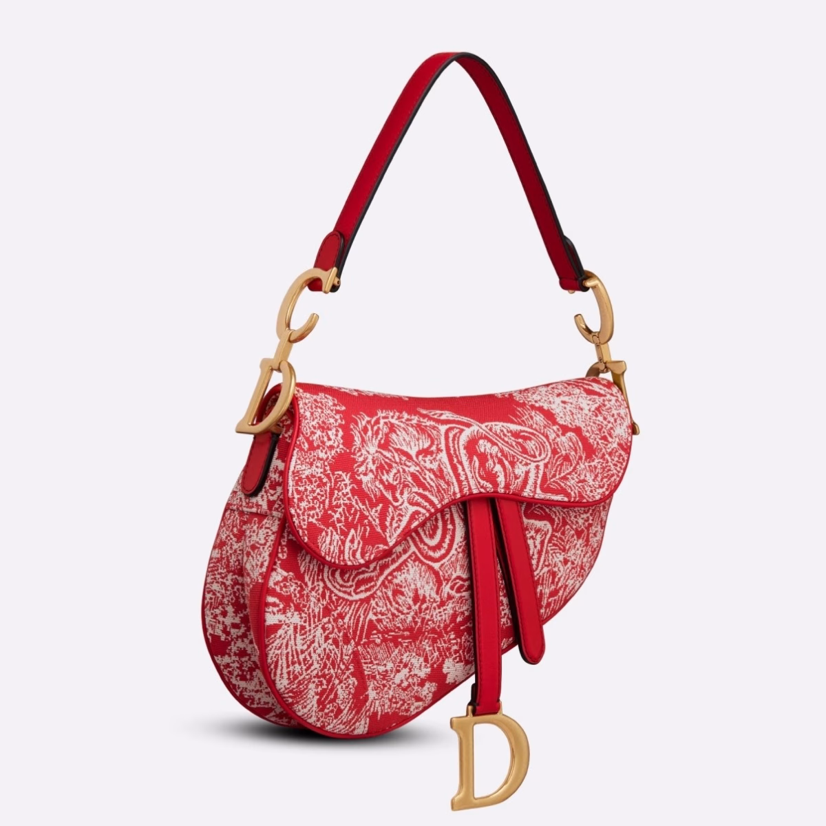 Dior Saddle Bag In Red Toile de Jouy Reverse Jacquard - Image 1