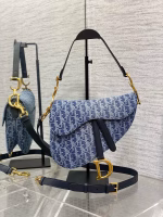 Dior Saddle Bag with Strap in Blue Denim Oblique Jacquard - Image 5