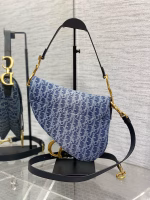 Dior Saddle Bag with Strap in Blue Denim Oblique Jacquard - Image 4