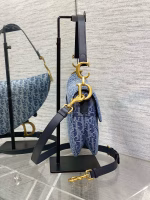 Dior Saddle Bag with Strap in Blue Denim Oblique Jacquard - Image 3