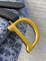 Dior Saddle Bag with Strap in Blue Denim Oblique Jacquard - Image 6