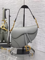 Dior Saddle Bag with Strap in Grey Stone Grained Calfskin - Image 2