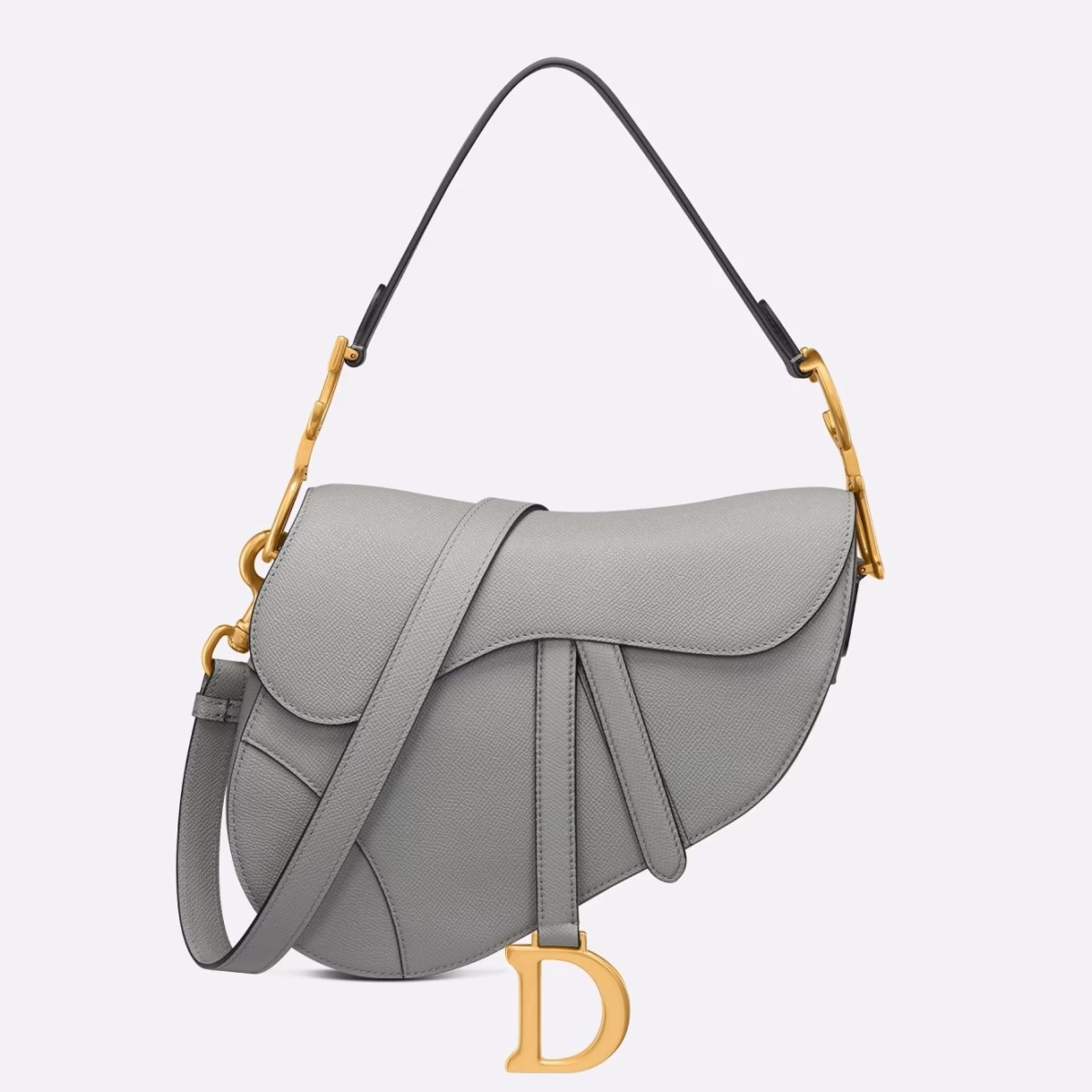 Dior Saddle Bag with Strap in Grey Stone Grained Calfskin - Image 1