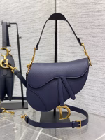 Dior Saddle Bag with Strap in Indigo Blue Grained Calfskin - Image 2