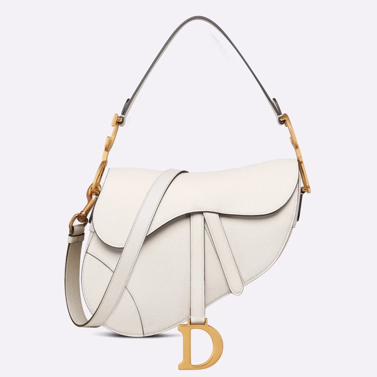 Dior Saddle Bag with Strap in White Grained Calfskin - Image 1