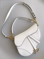 Dior Saddle Bag with Strap in White Grained Calfskin - Image 6
