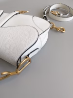 Dior Saddle Bag with Strap in White Grained Calfskin - Image 3